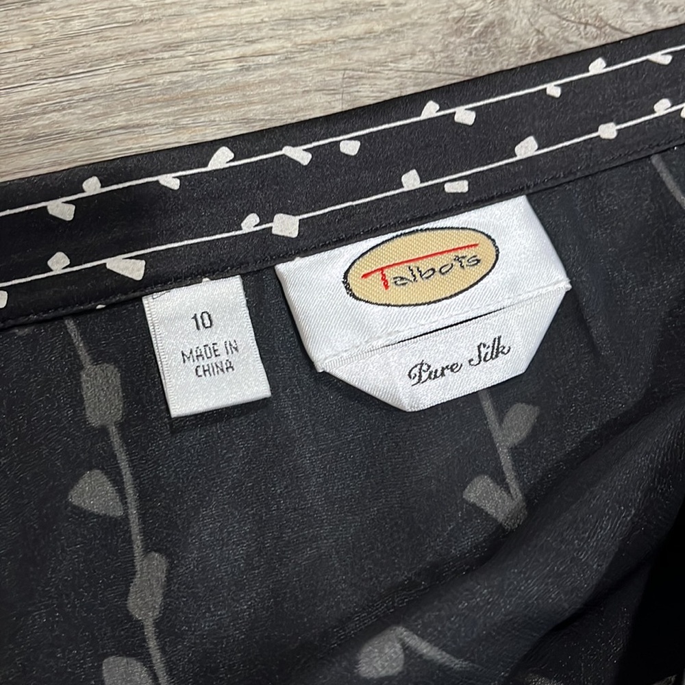 Talbots 100% Pure Silk Mid Length Skirt Black with Pattern Women’s Size 10 - Picture 4 of 12